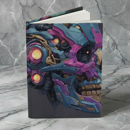 Cyberpunk Mechanical Skull Blue Purple Design