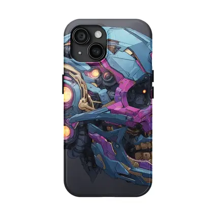 Cyberpunk Mechanical Skull Blue Purple Design