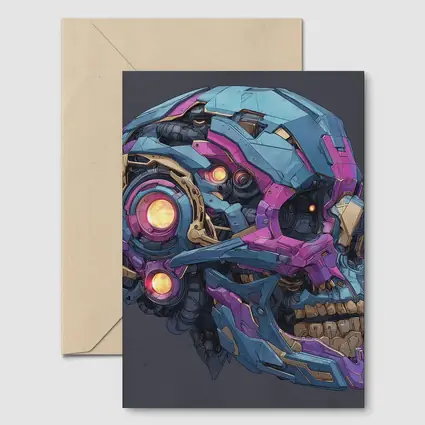 Cyberpunk Mechanical Skull Blue Purple Design