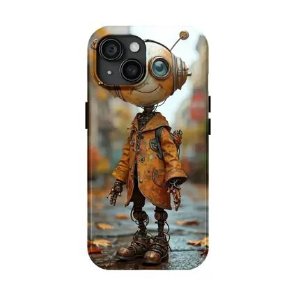 Rusty Robot Child Walking Autumn City Street