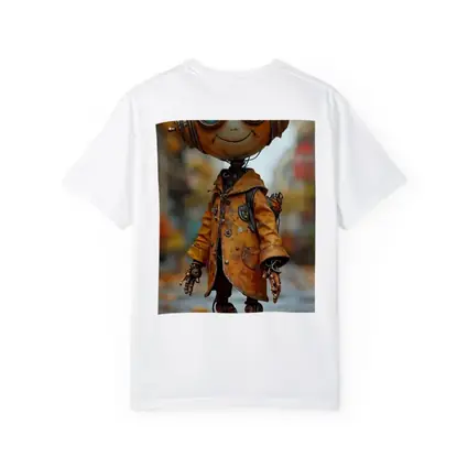 Rusty Robot Child Walking Autumn City Street