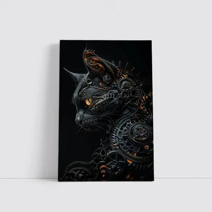 Steampunk Black Cat Gears Dark Background