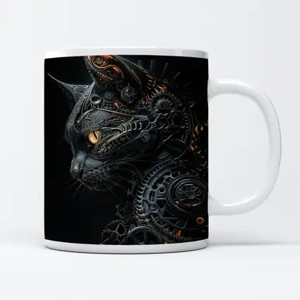 Steampunk Black Cat Gears Dark Background