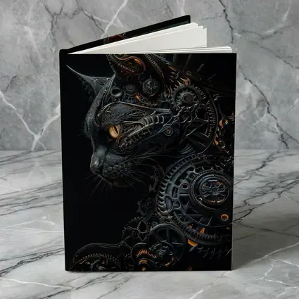 Steampunk Black Cat Gears Dark Background