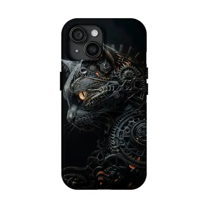 Steampunk Black Cat Gears Dark Background