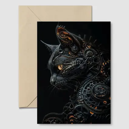 Steampunk Black Cat Gears Dark Background