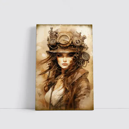Steampunk Woman Portrait Watercolor Sepia Art