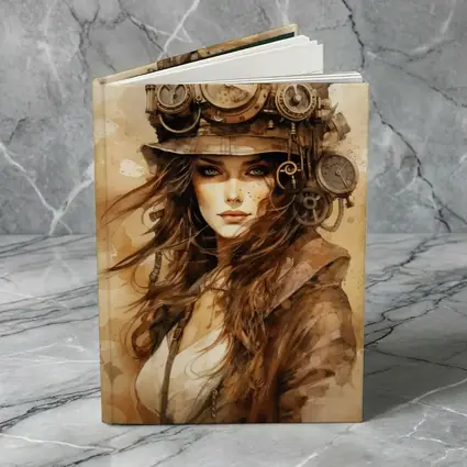 Steampunk Woman Portrait Watercolor Sepia Art