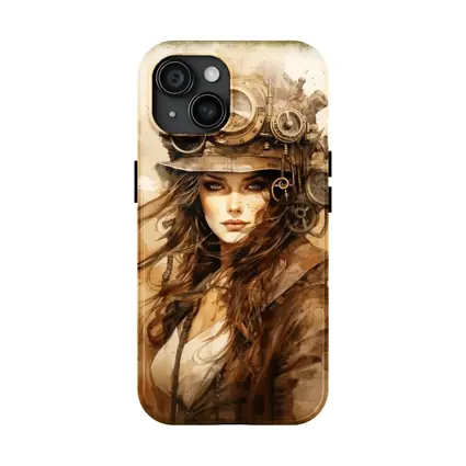 Steampunk Woman Portrait Watercolor Sepia Art