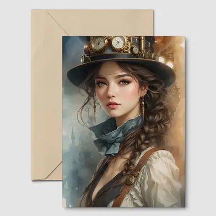 Steampunk Girl Portrait Fantasy Watercolor Art