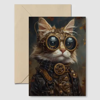 Steampunk Cat Portrait Autumn Fantasy Art