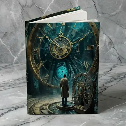 Man Standing Before Giant Steampunk Clock