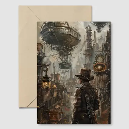 Steampunk Explorer Airships Industrial City Art