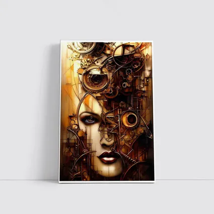 Steampunk Woman Face Gears Mechanical Art