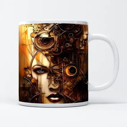 Steampunk Woman Face Gears Mechanical Art