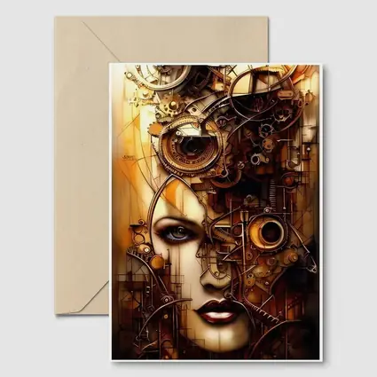 Steampunk Woman Face Gears Mechanical Art