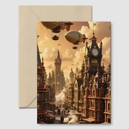 Steampunk City Airships Victorian Architecture Art