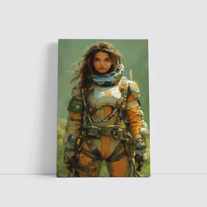 Female Astronaut Space Suit Green Background Art