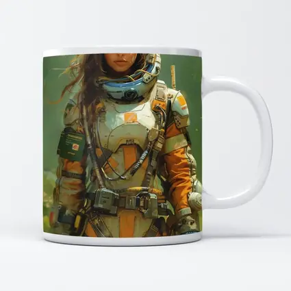 Female Astronaut Space Suit Green Background Art
