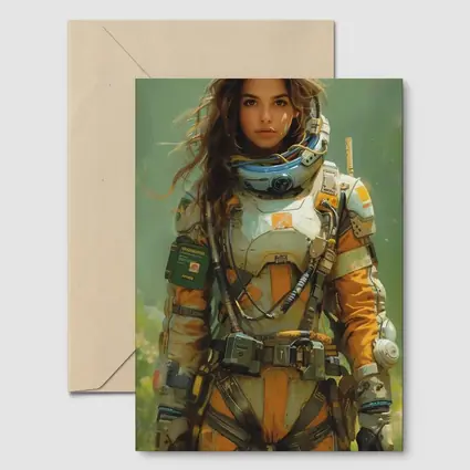 Female Astronaut Space Suit Green Background Art