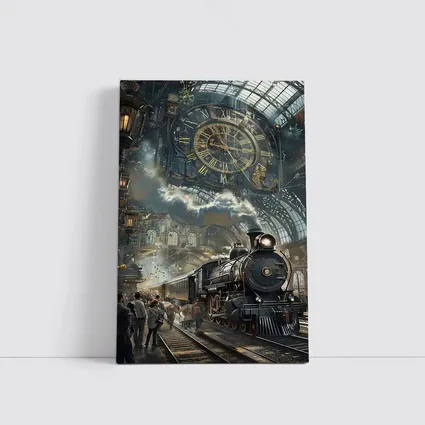 Steampunk Steam Train Giant Clock Station