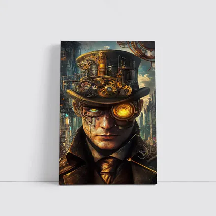 Steampunk Man With Gears Industrial City