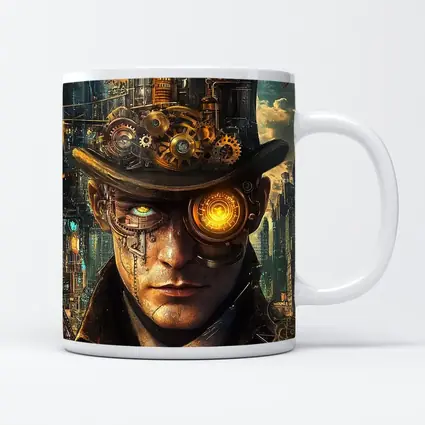 Steampunk Man With Gears Industrial City