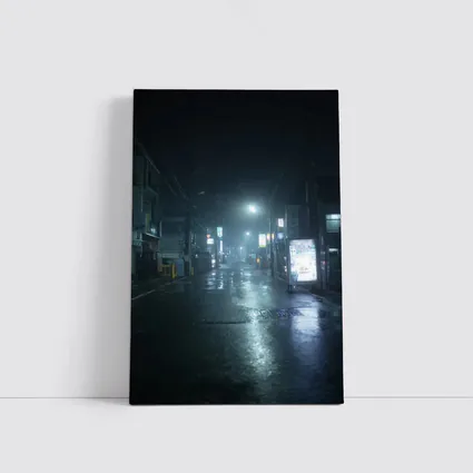 Rainy Japanese City Street At Night