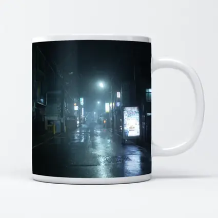 Rainy Japanese City Street At Night