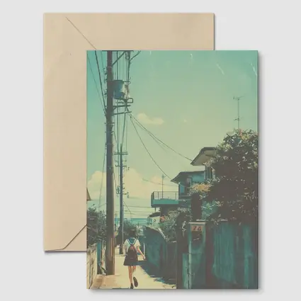 Anime Girl Walking Japanese Suburban Street