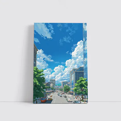 Anime City Street Blue Sky Clouds