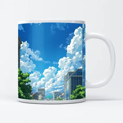 Anime City Street Blue Sky Clouds