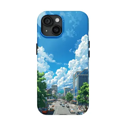 Anime City Street Blue Sky Clouds