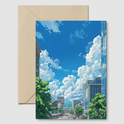 Anime City Street Blue Sky Clouds
