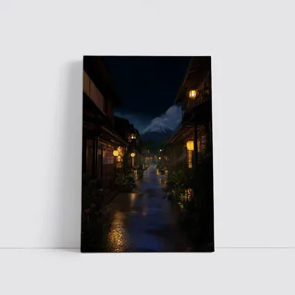 Rainy Japanese Street Night Mount Fuji