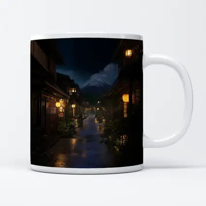 Rainy Japanese Street Night Mount Fuji