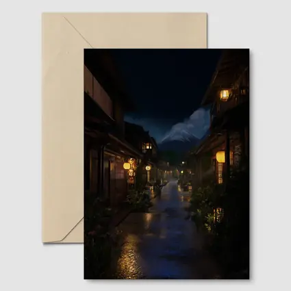 Rainy Japanese Street Night Mount Fuji