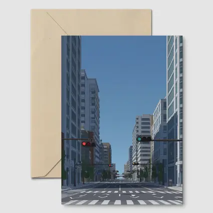 Empty City Street Low Poly Art Style