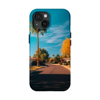 Palm Tree Suburban Street Blue Sky