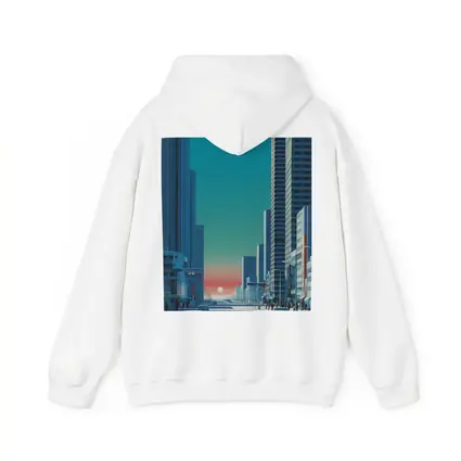 Retro City Street Sunset Blue Skyscraper
