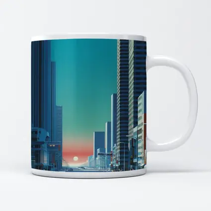 Retro City Street Sunset Blue Skyscraper