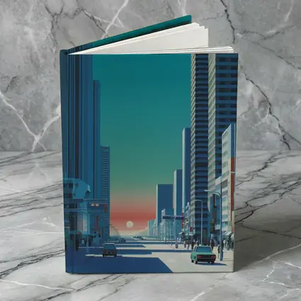 Retro City Street Sunset Blue Skyscraper