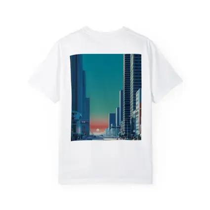 Retro City Street Sunset Blue Skyscraper