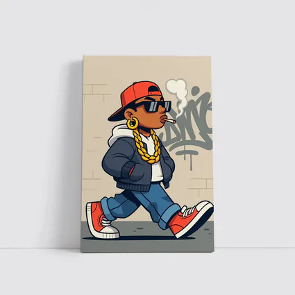 Hip Hop Cartoon Character Walking Graffiti Wall