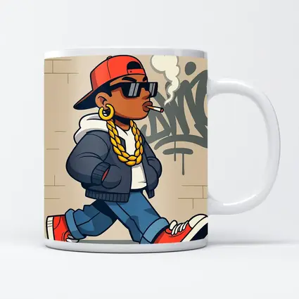 Hip Hop Cartoon Character Walking Graffiti Wall