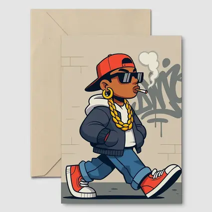 Hip Hop Cartoon Character Walking Graffiti Wall