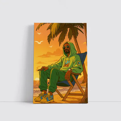 Relaxed Man Chilling Beach Sunset Cartoon