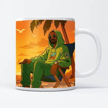 Relaxed Man Chilling Beach Sunset Cartoon