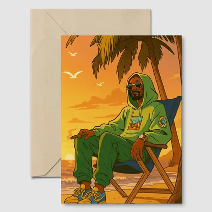 Relaxed Man Chilling Beach Sunset Cartoon