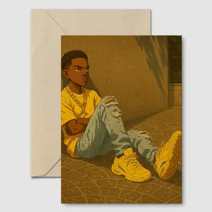 Anime Boy Sitting Against Urban Wall
